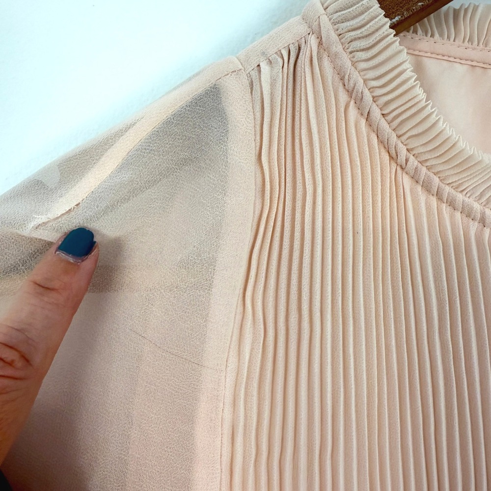Ted Baker London Pleated Chiffon Blouse Women Size 0 Pink Peplum Sheer Sleeve - Picture 4 of 8